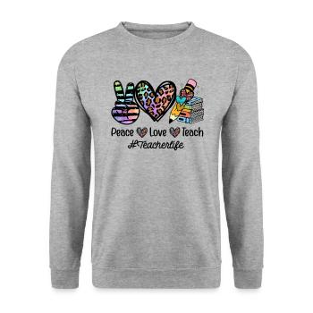 Peace Love Teach Teacher Life - Unisex Pullover - Weißgrau meliert - Vorne - Alina (178cm) & Michal (187cm)