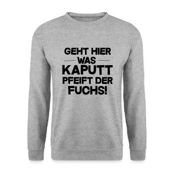 Geht hier was Kaputt, Pfeift der Fuchs Geschenk Ha - Unisex Pullover - Weißgrau meliert - Vorne - Alina (178cm) & Michal (187cm)
