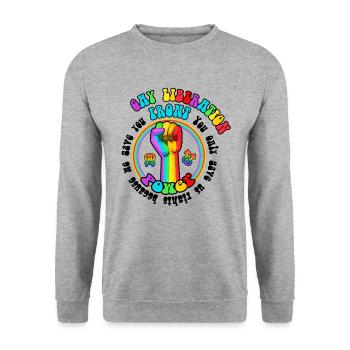 Gay Liberation Front LGBTQ Riot Vintage - Unisex Pullover - Weißgrau meliert - Vorne - Alina (178cm) & Michal (187cm)