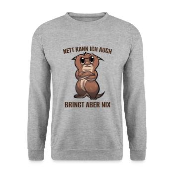 Nett Kann Ich Auch Bringt Aber Nix Otter Spruch - Unisex Pullover - Weißgrau meliert - Vorne - Alina (178cm) & Michal (187cm)