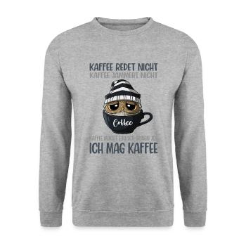 Kaffee Redet Nicht Kaffee Jammert Nicht Eule - Unisex Pullover - Weißgrau meliert - Vorne - Alina (178cm) & Michal (187cm)