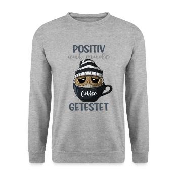 Positiv Auf Müde Getestet Eule Kaffee Spruch - Unisex Pullover - Weißgrau meliert - Vorne - Alina (178cm) & Michal (187cm)