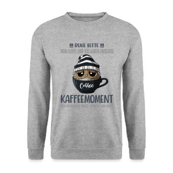 Ruhe Bitte Eule Kaffee Kaffeeliebhaber Spruch - Unisex Pullover - Weißgrau meliert - Vorne - Alina (178cm) & Michal (187cm)