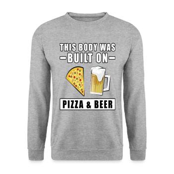 This Body Was Built On Pizza Beer - Unisex Sweatshirt - salt & pepper - Front - Alina (178cm) & Michal (187cm)
