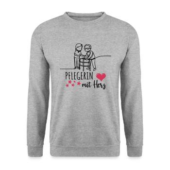 Altenpflege Pflegeleben Pflegerin Mit Herz - Unisex Pullover - Weißgrau meliert - Vorne - Alina (178cm) & Michal (187cm)