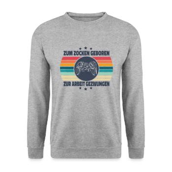 Zum Zocken Geboren Controller Zocker Gaming Gamer - Unisex Pullover - Weißgrau meliert - Vorne - Alina (178cm) & Michal (187cm)