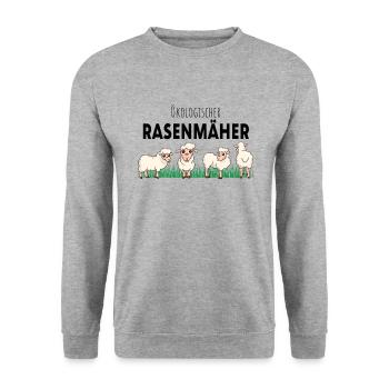 Ökologischer Rasenmäher Schaf Landwirtschaft - Unisex Pullover - Weißgrau meliert - Vorne - Alina (178cm) & Michal (187cm)