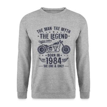 1984 Vintage Man Myth Legend Motorcycle - Unisex Sweatshirt - salt & pepper - Front - Alina (178cm) & Michal (187cm)