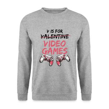 V is for Valentine Video Games - Valentine's Day - Unisex Sweatshirt - salt & pepper - Front - Alina (178cm) & Michal (187cm)