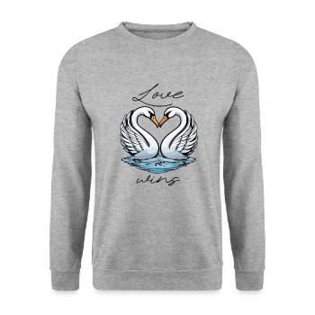 L’amour gagne - Cygnes Saint-Valentin - Sweat-shirt Unisexe - gris chiné - Devant - Alina (178cm) & Michal (187cm)