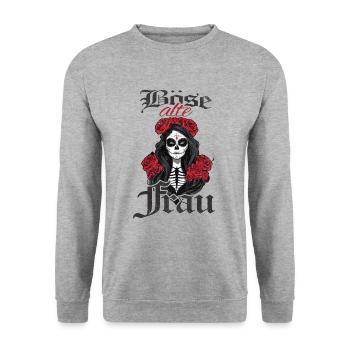 Böse Alte Frau Humor Selbstbewusste Damen - Unisex Pullover - Weißgrau meliert - Vorne - Alina (178cm) & Michal (187cm)