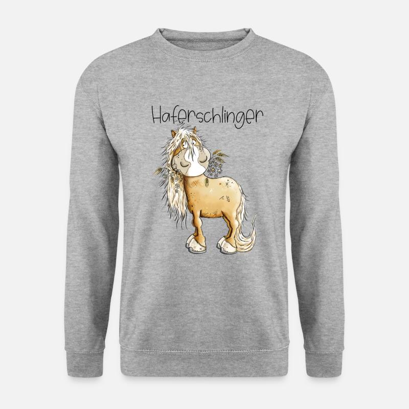Haflinger Pferd Haferschlinger Wortspiel - Unisex Pullover - Weißgrau meliert