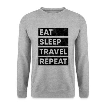 Eat Sleep Travel Repeat - Unisex Pullover - Weißgrau meliert - Vorne - Alina (178cm) & Michal (187cm)