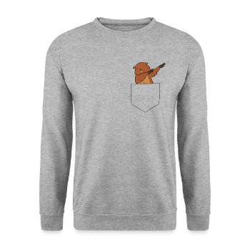 Lustiger Dabbing Biber in Tasche Biber - Unisex Pullover - Weißgrau meliert - Vorne - Alina (178cm) & Michal (187cm)