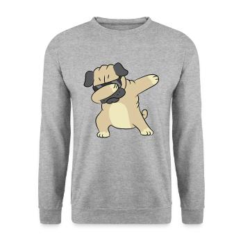 Dabbender Hund Lustiges Dabbing Mops - Unisex Pullover - Weißgrau meliert - Vorne - Alina (178cm) & Michal (187cm)