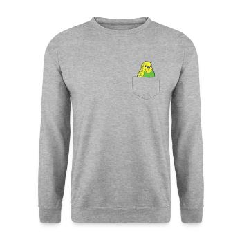 Drôle de perruche oiseau Dans sa poche - Sweat-shirt Unisexe - gris chiné - Devant - Alina (178cm) & Michal (187cm)