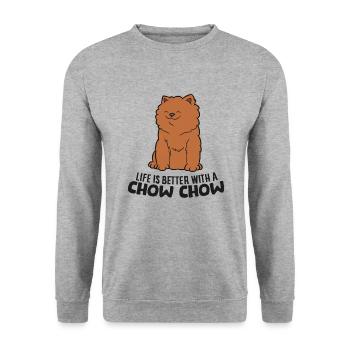 Das Leben Ist Besser Mit Einem Chow Chow Hund - Unisex Pullover - Weißgrau meliert - Vorne - Alina (178cm) & Michal (187cm)