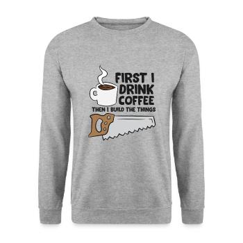 Carpenter Coffee And Woodworking Drinking Coffee - Unisex Pullover - Weißgrau meliert - Vorne - Alina (178cm) & Michal (187cm)