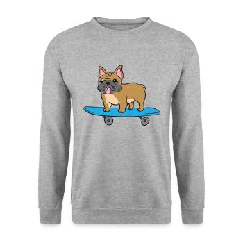 Skateboarding French Bulldog Kids Skater Bulldog - Unisex Pullover - Weißgrau meliert - Vorne - Alina (178cm) & Michal (187cm)