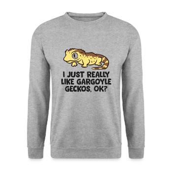 Gargoyle Gecko Lover Ich mag einfach wirklich - Unisex Pullover - Weißgrau meliert - Vorne - Alina (178cm) & Michal (187cm)