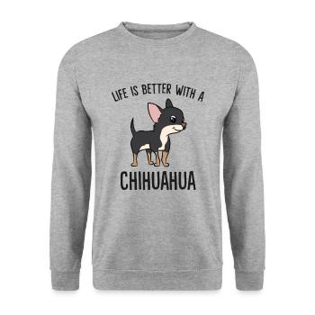Funny Chihuahua Lover Life Is Better With - Unisex Sweatshirt - salt & pepper - Front - Alina (178cm) & Michal (187cm)
