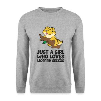 Nur ein Mädchen, das Leopardgeckos liebt - Unisex Pullover - Weißgrau meliert - Vorne - Alina (178cm) & Michal (187cm)