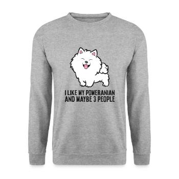 Ich mag meine Pomeranian und vielleicht wie 3 - Unisex Pullover - Weißgrau meliert - Vorne - Alina (178cm) & Michal (187cm)