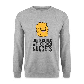Das Leben ist besser mit Chicken Nuggets - Unisex Pullover - Weißgrau meliert - Vorne - Alina (178cm) & Michal (187cm)