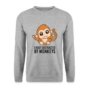 Affe Liebhaber Geschenk leicht durch Affen - Unisex Pullover - Weißgrau meliert - Vorne - Alina (178cm) & Michal (187cm)