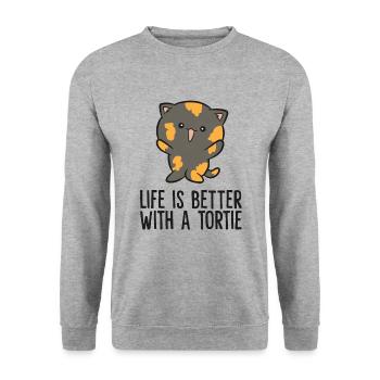 Chat écaille de tortue La vie est meilleure avec - Sweat-shirt Unisexe - gris chiné - Devant - Alina (178cm) & Michal (187cm)