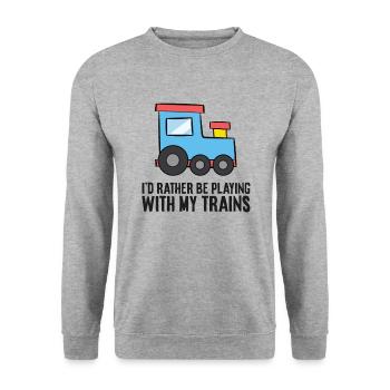 I'd Rather Be Playing With My Trains - Unisex Pullover - Weißgrau meliert - Vorne - Alina (178cm) & Michal (187cm)