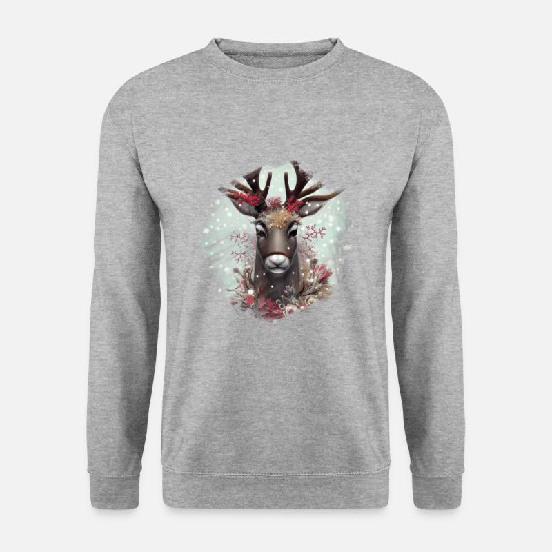 Rentier Weihnachten - Unisex Pullover - Weißgrau meliert