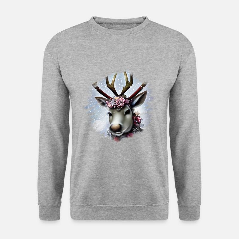 Rentier Weihnachten - Unisex Pullover - Weißgrau meliert