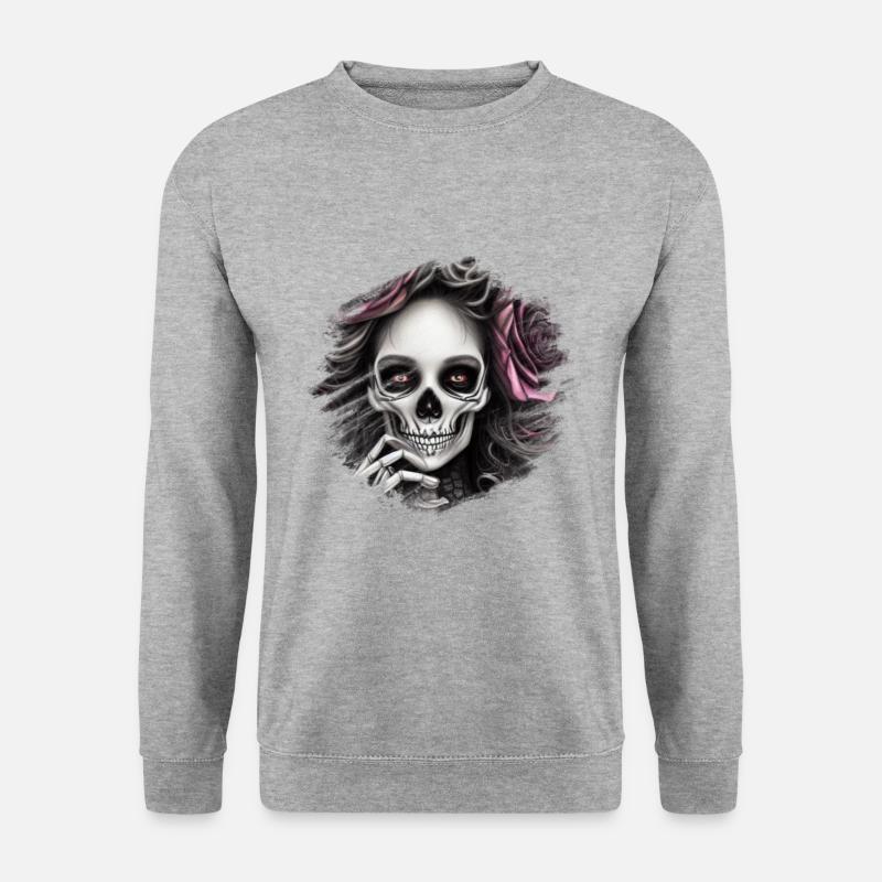 Skelett Totenkopf - Unisex Pullover - Weißgrau meliert