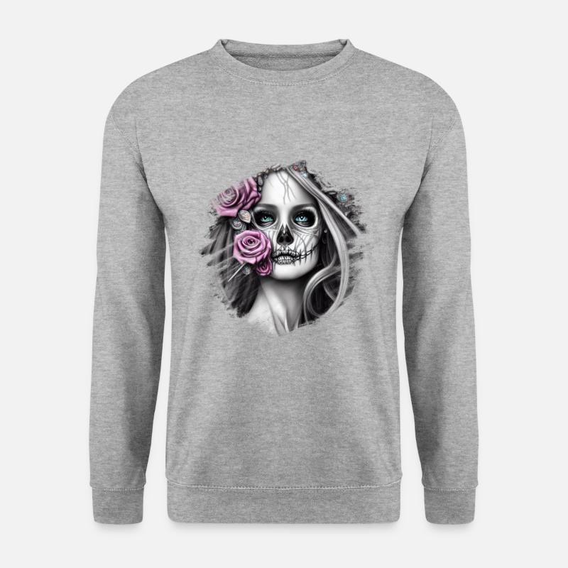 Skelett Totenkopf - Unisex Pullover - Weißgrau meliert