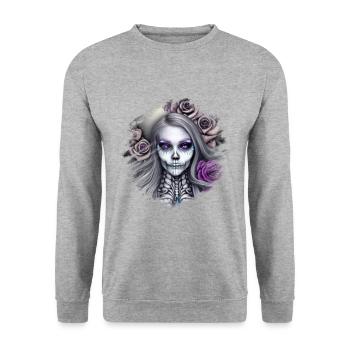Skelett Frau - Unisex Pullover - Weißgrau meliert - Vorne - Alina (178cm) & Michal (187cm)