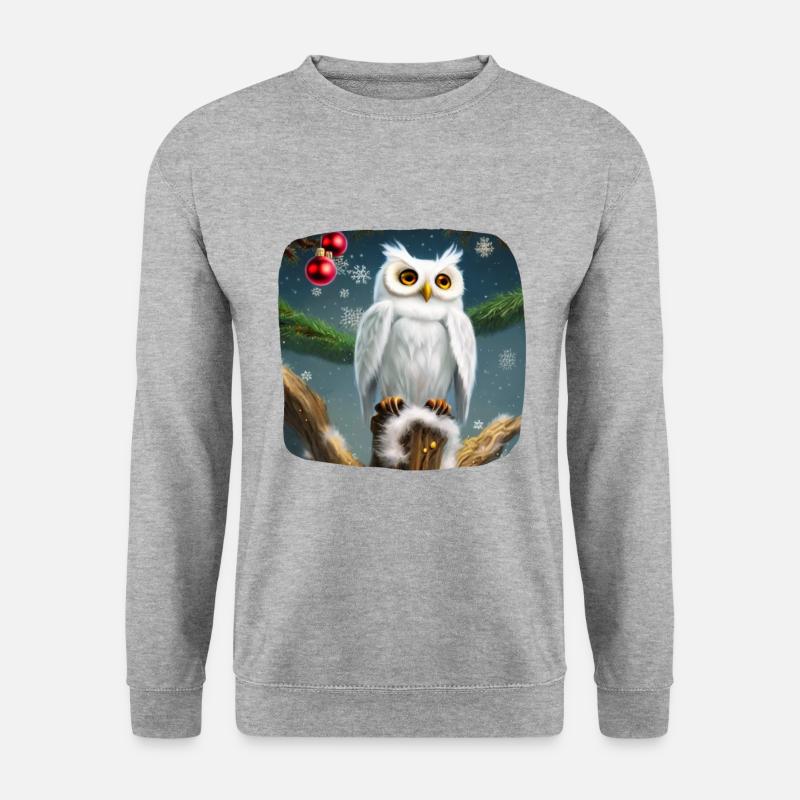 Weihnachtsmotiv Schneeeule - Unisex Pullover - Weißgrau meliert