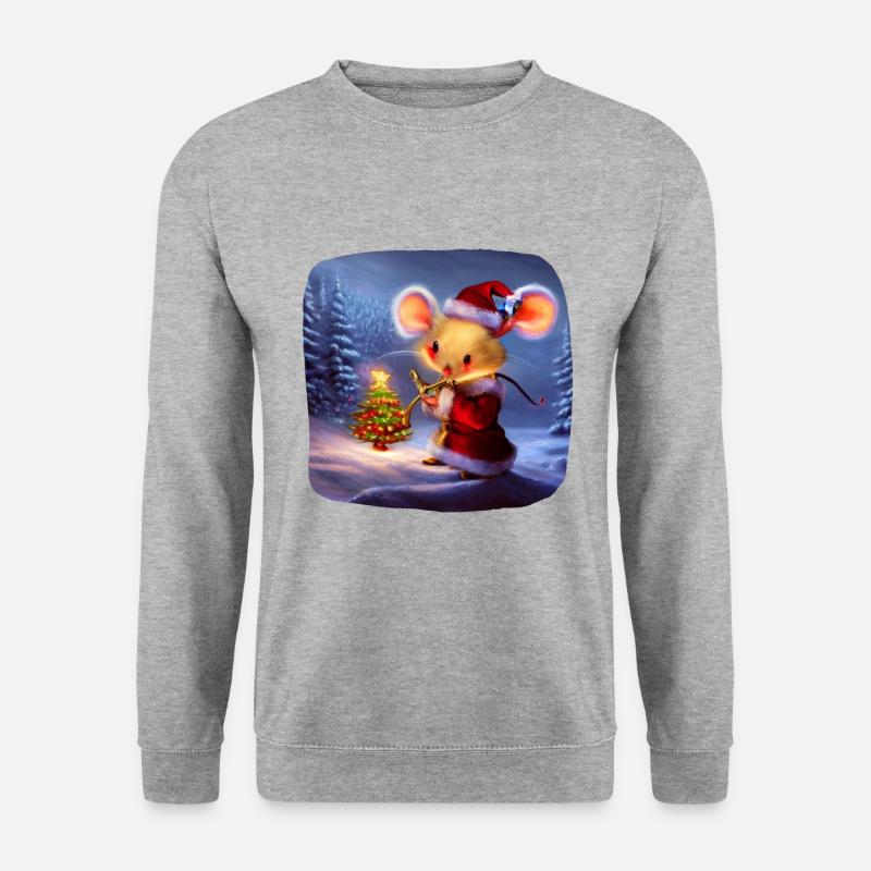 Weihnachtsmotiv Maus - Unisex Pullover - Weißgrau meliert