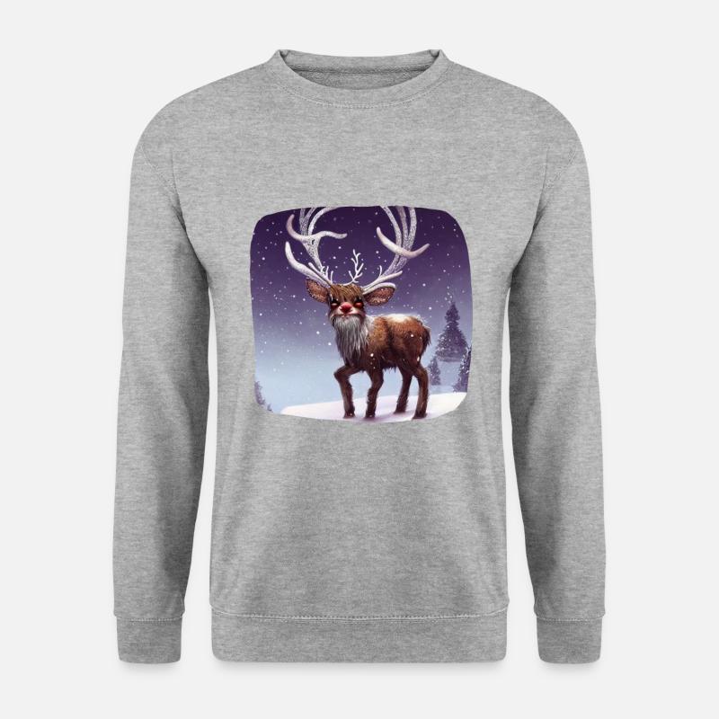 Weihnachtsmotiv Rentier - Unisex Pullover - Weißgrau meliert