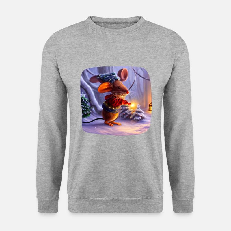 Weihnachtsmotiv Maus - Unisex Pullover - Weißgrau meliert