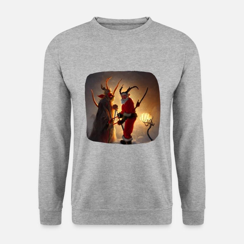 Krampus und Nikolaus - Unisex Pullover - Weißgrau meliert