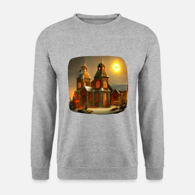 Weihnachts Kirche - Unisex Pullover - Weißgrau meliert