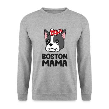 Boston Terrier Mama Boston Mama Lustige Bostie - Unisex Pullover - Weißgrau meliert - Vorne - Alina (178cm) & Michal (187cm)