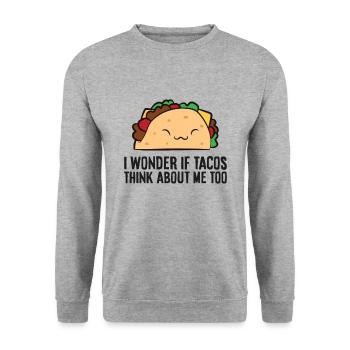 Ich frage mich, ob Tacos auch an mich denken - Unisex Pullover - Weißgrau meliert - Vorne - Alina (178cm) & Michal (187cm)