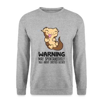 Warnung kann spontan über Haubengeckos sprechen - Unisex Pullover - Weißgrau meliert - Vorne - Alina (178cm) & Michal (187cm)