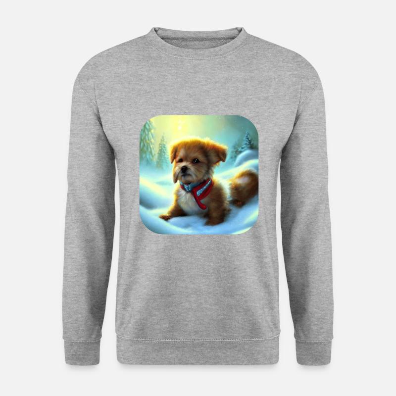 Weihnachts Hund Welpe - Unisex Pullover - Weißgrau meliert