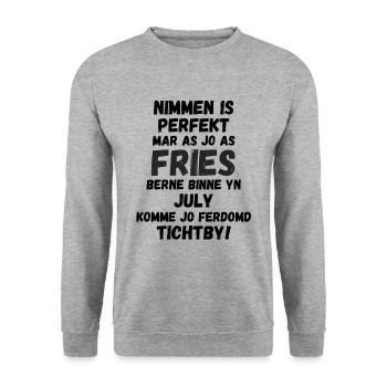 Funny Frisian text for birthdays born in July - Unisex Sweatshirt - salt & pepper - Front - Alina (178cm) & Michal (187cm)