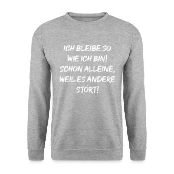 Ich bleibe so wie ich bin! schon alleine, weil es - Unisex Pullover - Weißgrau meliert - Vorne - Alina (178cm) & Michal (187cm)