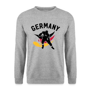 GERMANY EISHOCKEY STÜRMER MIT ADLER - Unisex Pullover - Weißgrau meliert - Vorne - Alina (178cm) & Michal (187cm)