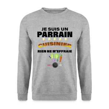 Mon Parrain Cuisinier Humour Homme Cuisine - Sweat-shirt Unisexe - gris chiné - Devant - Alina (178cm) & Michal (187cm)